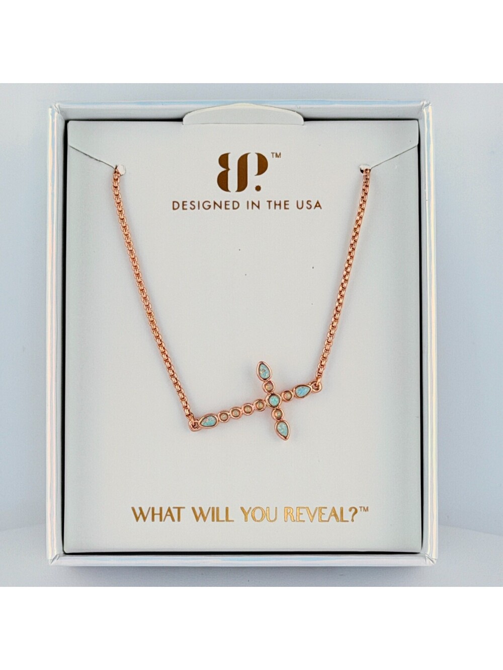 Bomb Party October Bracelet "Divine LIght" Pale Green Fire Opal Rose Gold Cross